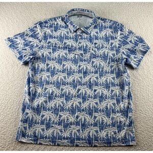 IZOD Saltwater Blue‎ Hawaiian Button Up Shirt Mens XL Short Sleeve Palm Tree